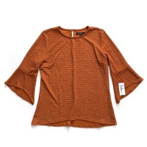Calessa Nwt Textured Knit 3/4 Sleeve Tunic Rust Orange Top